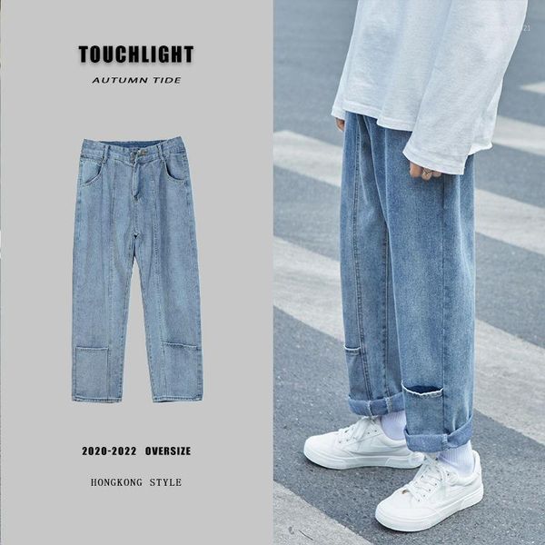 

men's jeans autumn korean style straight men's fashion retro casual blue pants men streetwear loose hip-hop denim trousers mens1