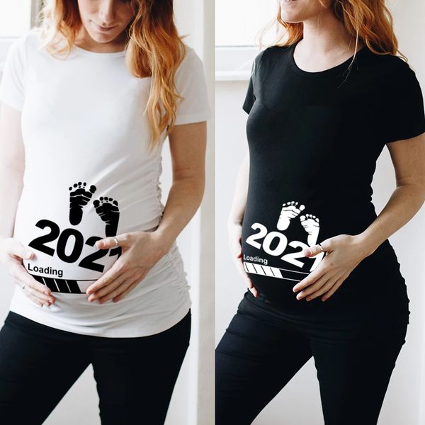 

baby loading 2021 printed pregnant t shirt maternity short sleeve t-shirt pregnancy announcement shirt new mom tshirts clothes, White