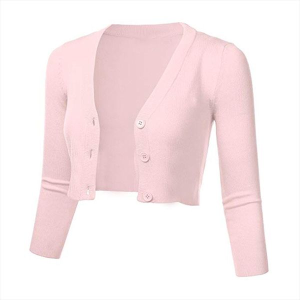 

3 4 sleeve cropped short cardigans sweater women solid casual button down long sleeve coat autumn winter knit pull femme, White;black