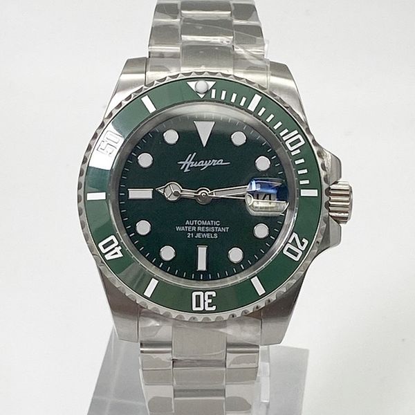 

luxury sapphire glass 40mm green dial men's watch ceramic circle automatic movement blue luminous watch, Slivery;brown