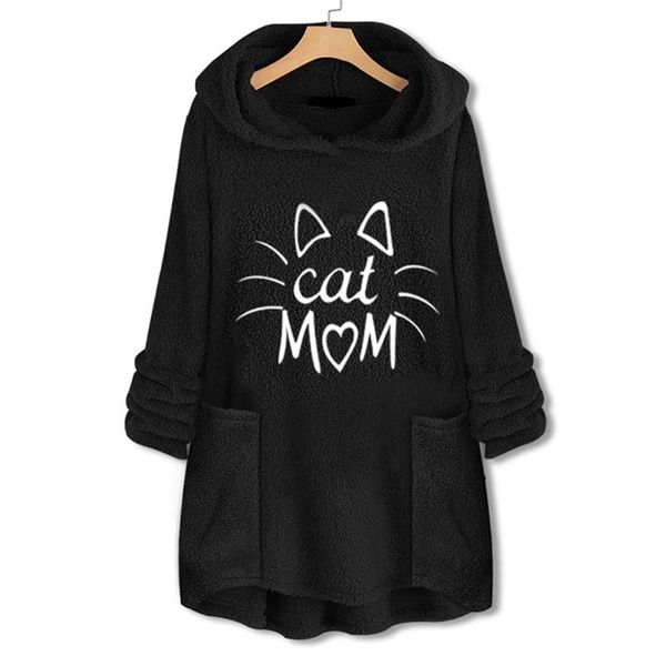 

4# 2021 women printed sweaters cat ear large size long sleeve button sweater warm pullover christmas casual sweaters, White;black