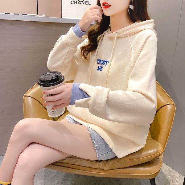 

осень женщина нового стиля 2020 корейский супер огнь поддельных cec два писем вышитых толстовка топ мода top свитер вышитые свитером wea жен, Black