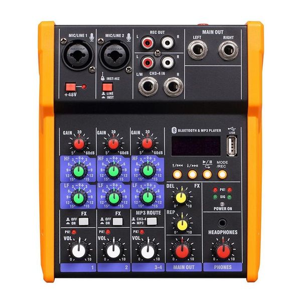

professional 4 channel bluetooth o usb mixer console sound card,usb powered and output, for karaoke music production