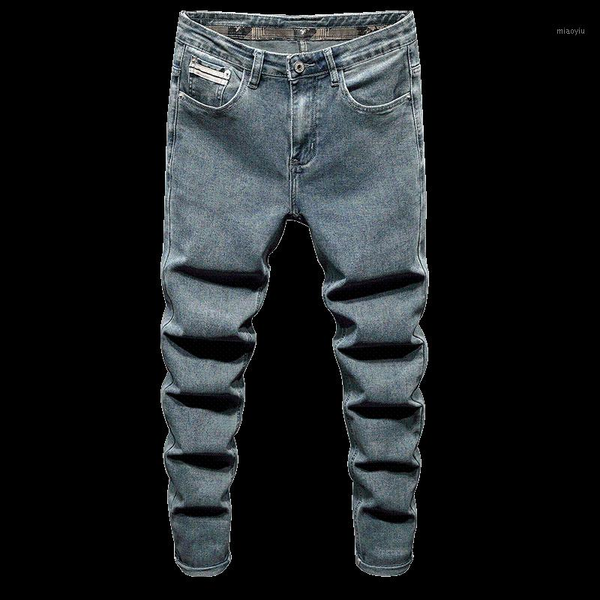 

voreloce trendy brand clothing youth fashion slim jeans striped rivets comfortable cotton stretch fit straight men's denim jeans1, Blue