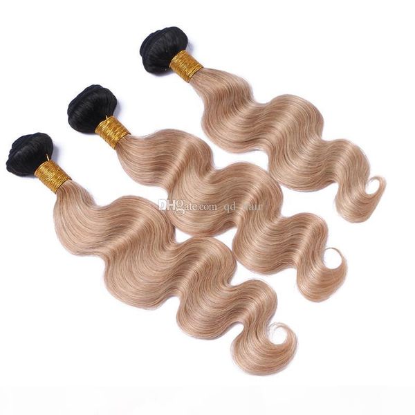 

медовые блондинки пакеты волос с кружевом фронтальный омбр темный корню # 1b 27 ухо до уха полный кружевной фронтальный с наращиванием волос, Black