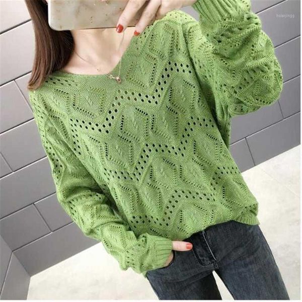 

women sweater 2020 hollow knited loose size pullover sweater homme yellow khahi pink green1, White;black