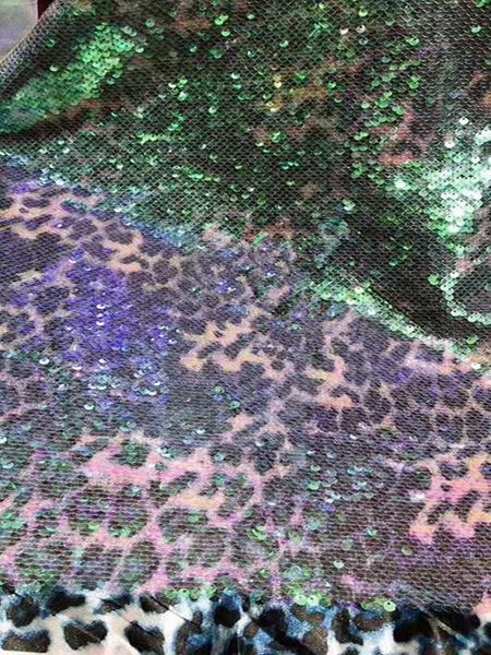 

beautiful leopard sequin embroidery / soft satin leopard backing sequin embroidery / evening dress /fashion ladies fabric 5yards, Pink;blue
