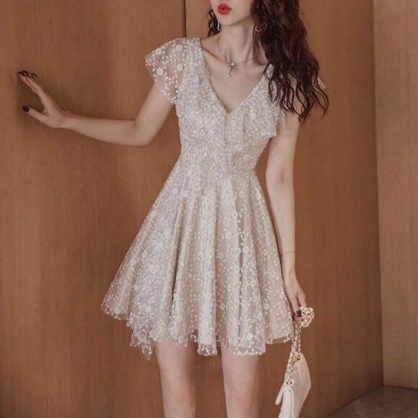 

casual dresses elegant dress women v-neck fashion for clothing 2021 party summer french style vintage retro, Black;gray