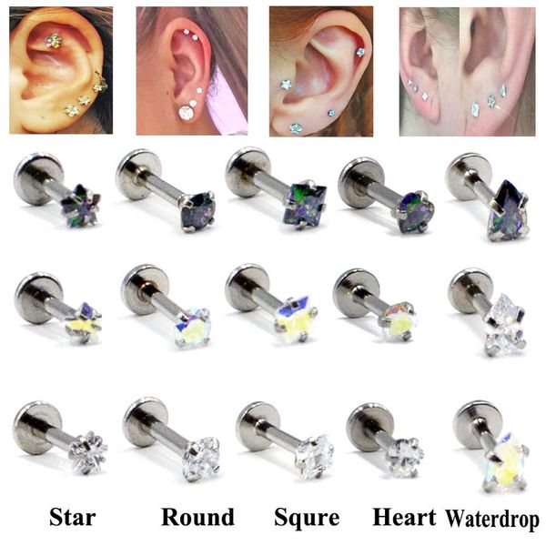 

1pc 16g surgical steel internally threaded prong set crystal zircon labret lip stud ear helix tragus upper earring piercing q sqcmny, Silver