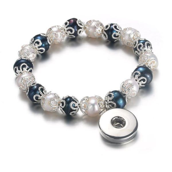 

new pearl snap bracelet&bangles 18mm snap button elasticity bracelet snap jewelry diy beaded bracelet for women bbykwc, Golden;silver