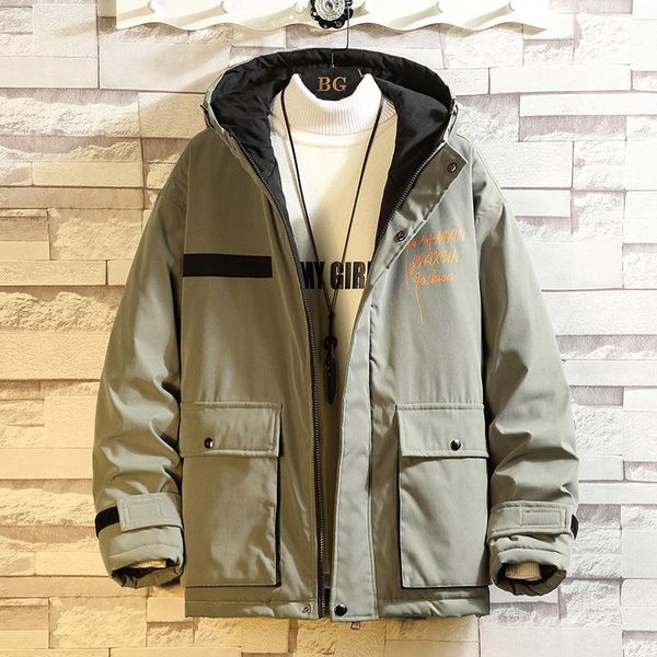 

winter cotton jacket for men fashion warm male parkas with hat men's cotton coat oversize men clothing 2020, Black