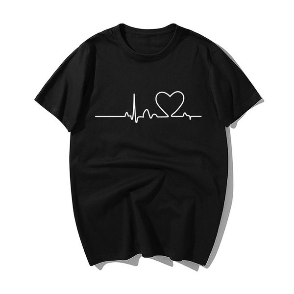 

sport 2019 new mountain heartbeat print t-shirt fashion funny love summer 100% cotton short sleeves couple t shirts hip hop tpos tees