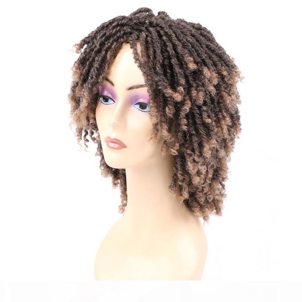 

om dreadlock wig braided twist black brown 6 inch short heat resistant synthetic daily party for black white women