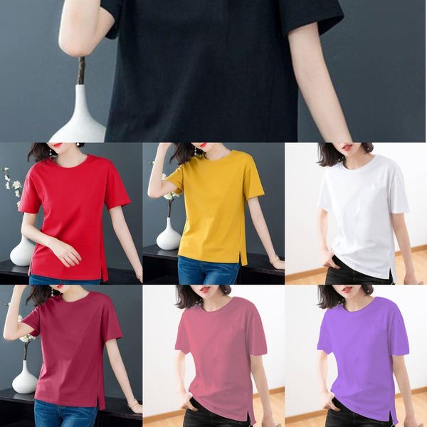 

cotton short sleeve t-shirt for women coat t-shirt 2020 summer new large size side mm print korean female student split 1zbok, White