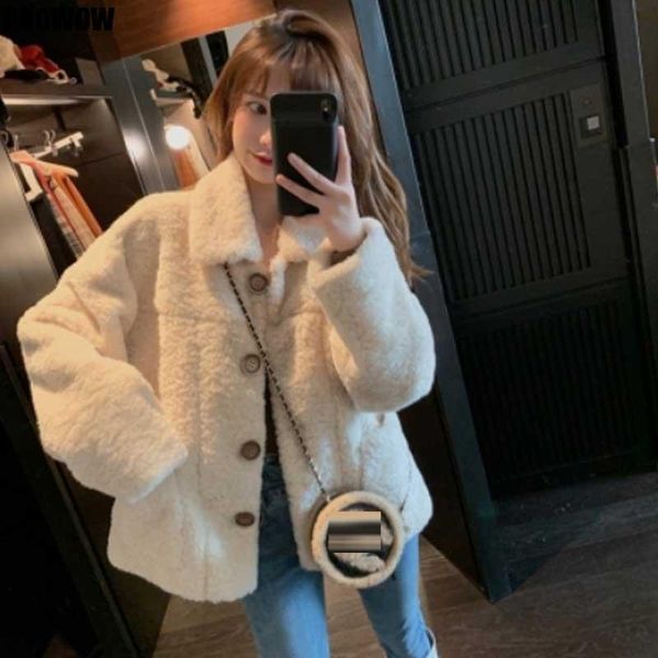 

women's trench coats women lamb wool coat korean loose thick warm ladies jacket 2021 winter casual long sleeve lady teddy, Tan;black