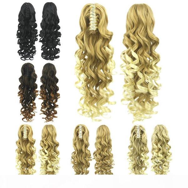 

z&f women fashion claw clip ponytails 5 colors synthetic long curly wavy 60 cm 180g hair extensions, Black