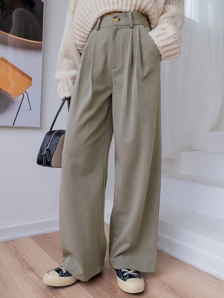 

dazy high waist plicated detail wide leg pants u0ty#, Black;white