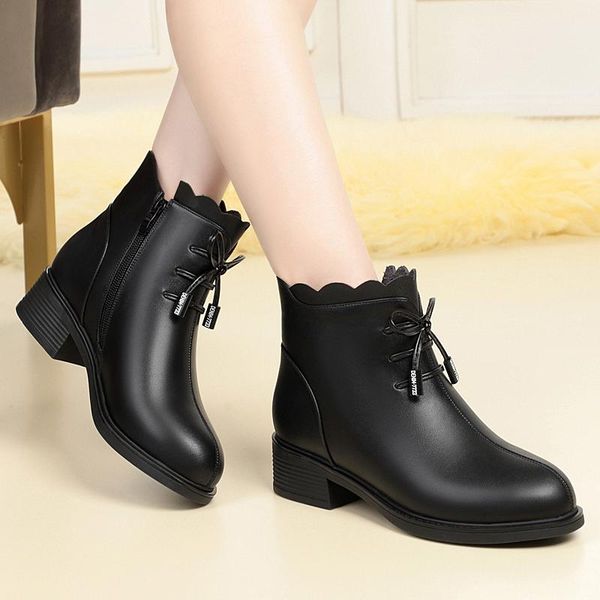 

wool snow zip boots women plush boot platform for ladies women winter boots fashion zipper genuine leather fur warm snow shoes, Black