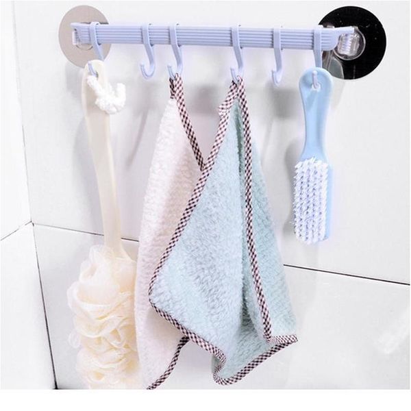 

6 hooks wall mounted seamless holder adhesive plastic hook toilet storage rack shelf kitchen bathroom accessories row w jlliih