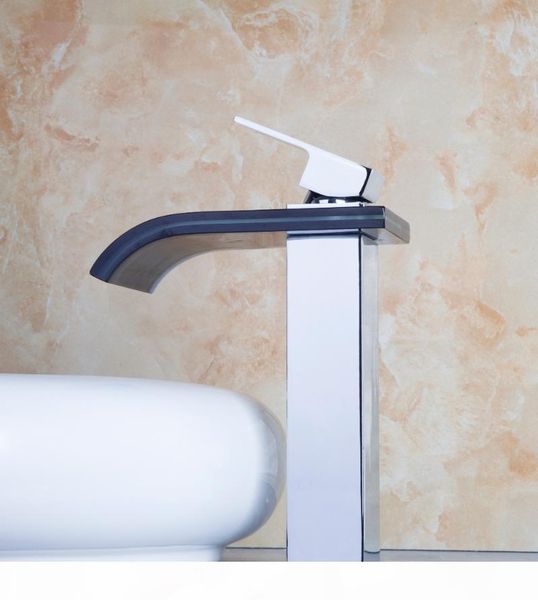 

waterfall deck mounted bathroom basin& sink chrome with black glass ml-020 mixer tap faucet