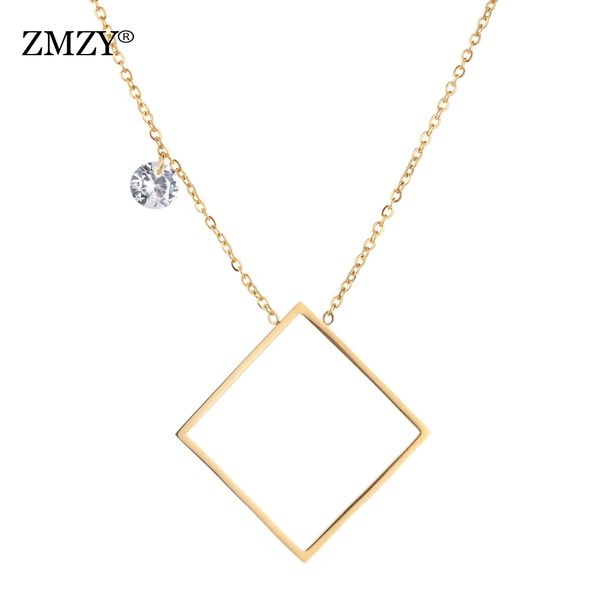 

simple square pendant necklace for women female casual crystal choker stainless steel jewelry necklace bijoux femme, Silver