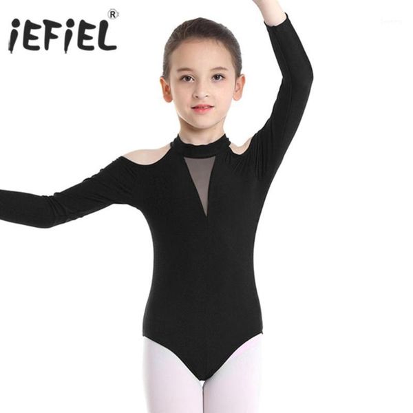 

iefiel tutu girls ballet dancewear off-shoulder cutout back ballerina gymnastics leotard kids turnpakje lyrical dance costumes1, Black;red
