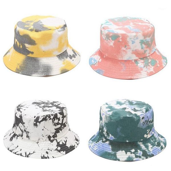 Breite Krempe Hats Mode Harajuku Krawatte-Dye Reversible Eimer Hut Sommersonne für Frauen Männer, die Graffiti Hip Hop Cap1 fischen
