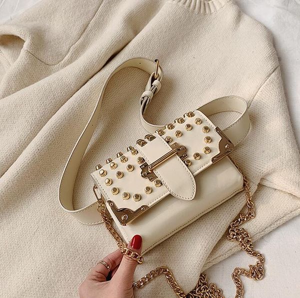 

2020 female rivet waist bag fashion women chest bag single chain shoulder crossbody double shoulder strap