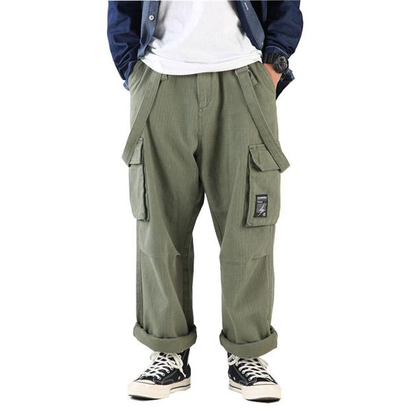 

mcikkny fashion men cargo bib overalls multi pockets harajuku loose jumpsuits for male suspender pants size m-xxl, Black