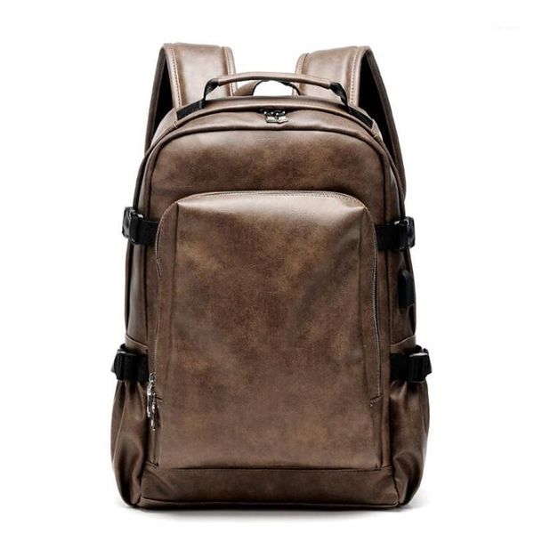 Rucksack Mode USB Lade PU Leder Rucksäcke Männer Frauen Wasserdicht 15,6 Laptop Notebook Casual Schule Bookbags1