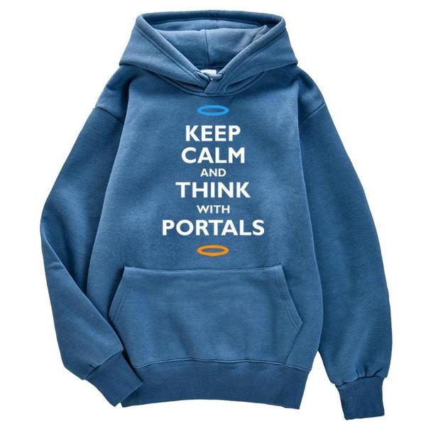 

keep calm and think with portals letter prints hoody for men harajuku pocket clothes autumn warm hoodies creativity cute hoody, Black