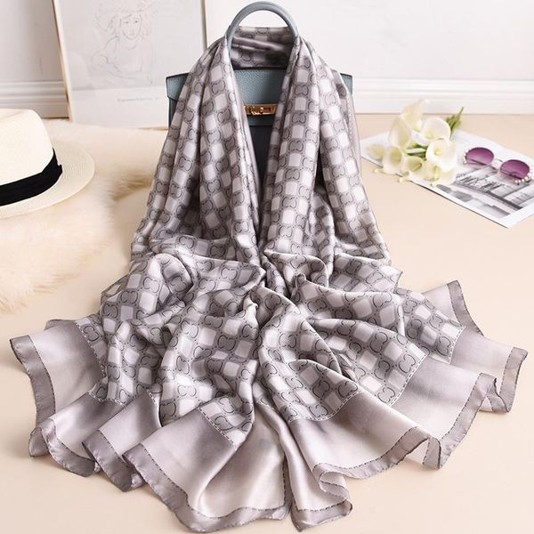 

2020 new silk scarf winter warm shawl female women head wraps foulard fashion stoles lady hijab print bandana bufanda, Blue;gray