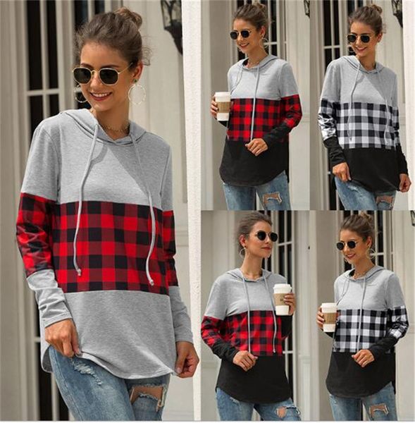 

женский женский buffalo плед толстовки с капюшоном пуловеры блуза топы красные черные пледы лоскутная толстовка мода повседневная одежда ly1, White