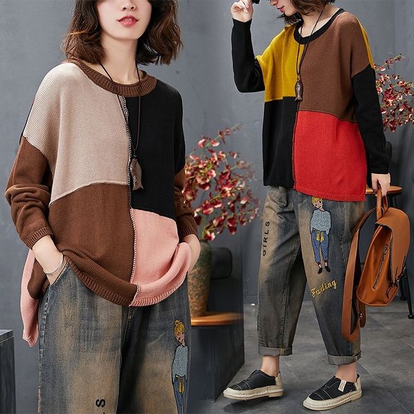 

bf87s new art 2019 korean autumn printed long sleeve fat mm thin sweatersweater and comfortable crew neck sweater women upnkw, White;black