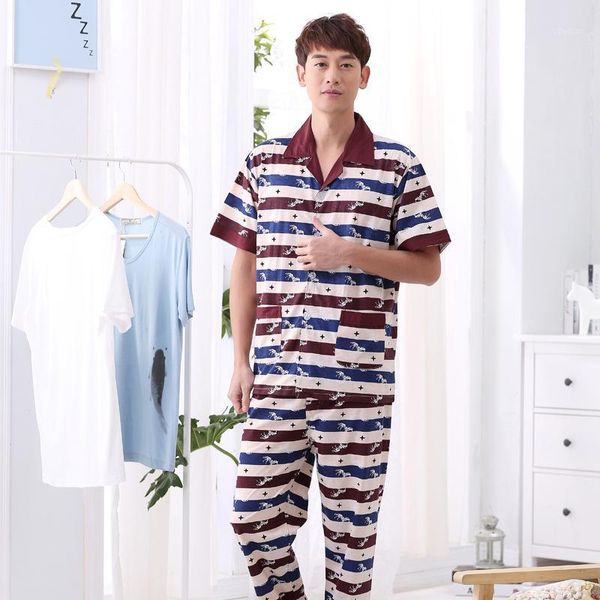 

men's sleepwear men's cotton pajamas nightwear summer plaid short sleeve trousers men pijama hombre invierno mens lounge wear1, Black;brown