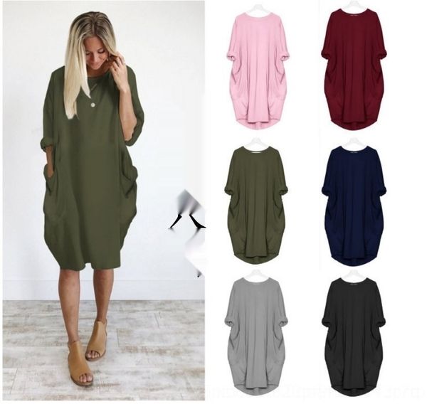 

igwzx 2019 осенью и зимой женщины теряют случайные длинный рукав для кармана 10 цветов 2019 осень платье и зима вскользь свободный карман с, Black;gray