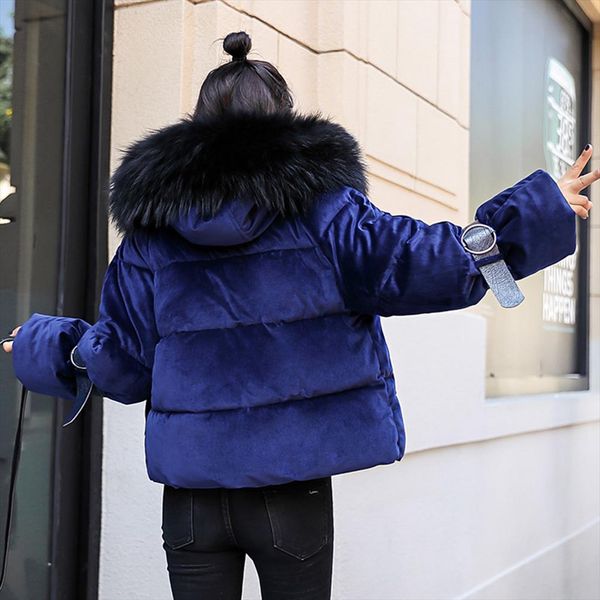 

зима velvet куртки хлопка ватник женщин parka теплота корейской моды повседневный черный короткие пальто негабаритные outwear 2020, Black