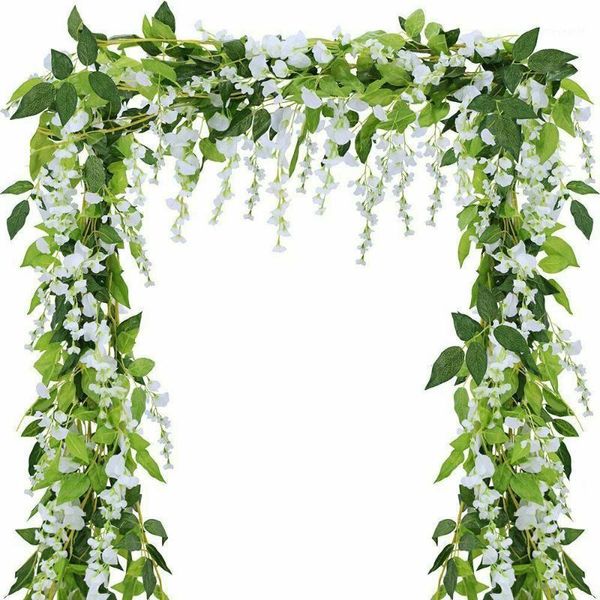 

2.1m wisteria artificial flowers vine garland wedding arch decoration fake plants foliage rattan trailing faux flowers ivy wall1