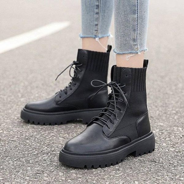 

boots children 2021 student short female elastic thin korean version of wild women's1, Black