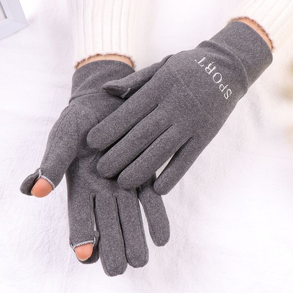 

open fingered gloves, female velvet, warm leaky, half touch screen, male students, lovers, cycling, driving, writing, autumn and winter, Blue;gray