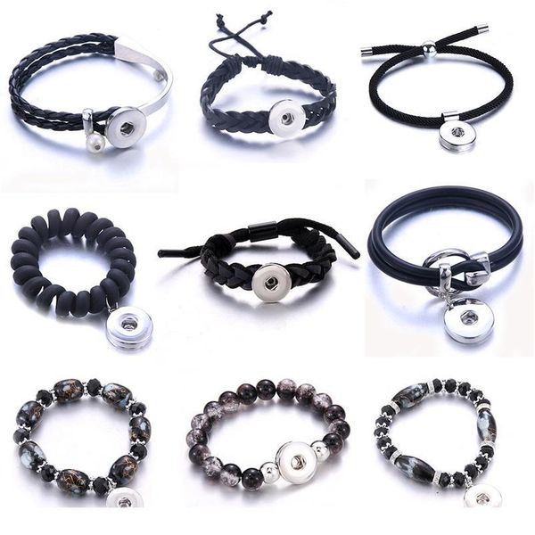 

new black leather snap bracelet for women rhinestone multilayer leather bracelet diy 18mm snap button jewelry accessor jllkob, Golden;silver