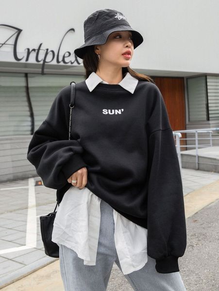 

dazy letter graphic drop shoulder sweatshirt without blouse b76o#, White;black