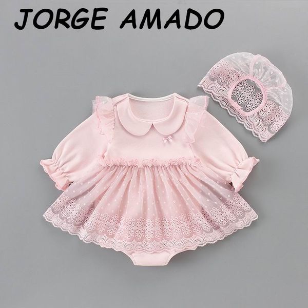 

2020 autumn new baby girl bodysuit lace pink long sleeve baby romper newborn clothes 0-2y e6307, Blue