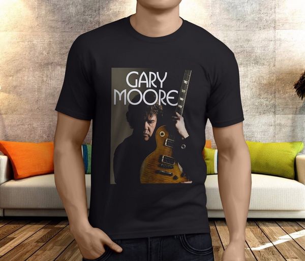 

new popular gary moore with guitar rock amp blues guit men's black t shirt s 3xl slim fit plus size tee shirt sport hooded sweatshirt h