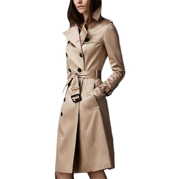 

trench coat women new autumn khaki black and wine red s-2xl plus size double-breasted long slim windbreaker feminina ld632 201030, Tan;black