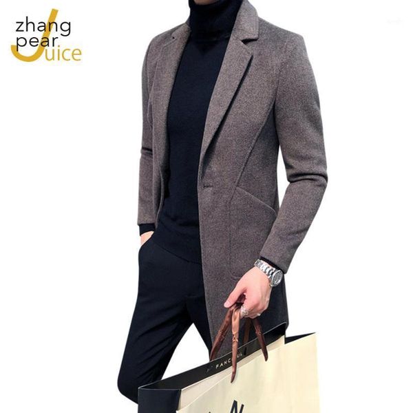 

winter men slim fit long sleeve cardigans blends coat jacket suit solid men long woolen coats coat jacket outwear1, Black