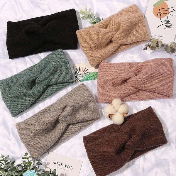 

donarsei korea winter wide knitting cross headband for women fashion solid color elastic yoga turban bandage bandanas h jllhos