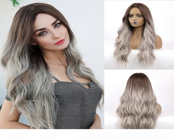 

synthetic long wavy dark root ombre pink cosplay wigs for black white women colorful fiber hair wigs high temperature