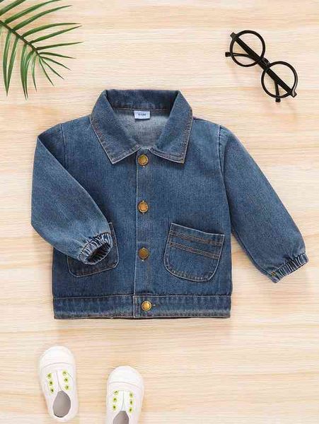 

baby cartoon graphic dual pocket denim jacket she, Blue;gray