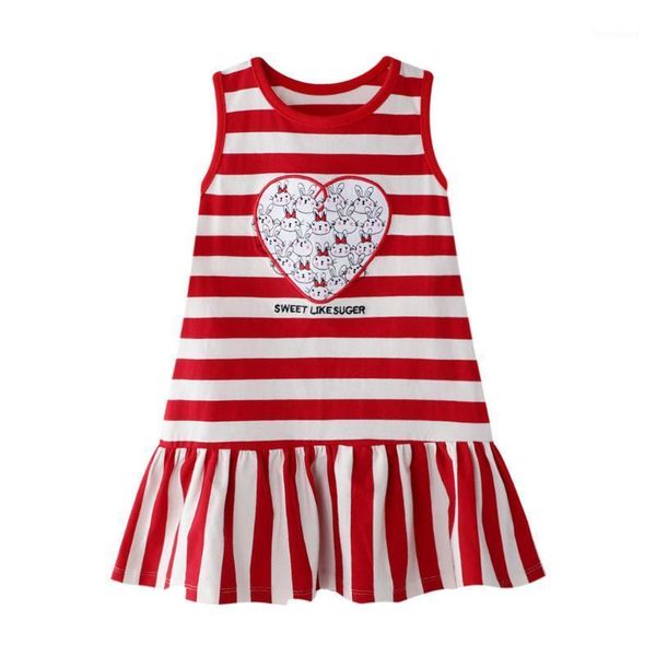 

girls dress striped red summer 2020 toddler kids baby girls cartoon princess striped dress outfits clothes party casual1, Red;yellow